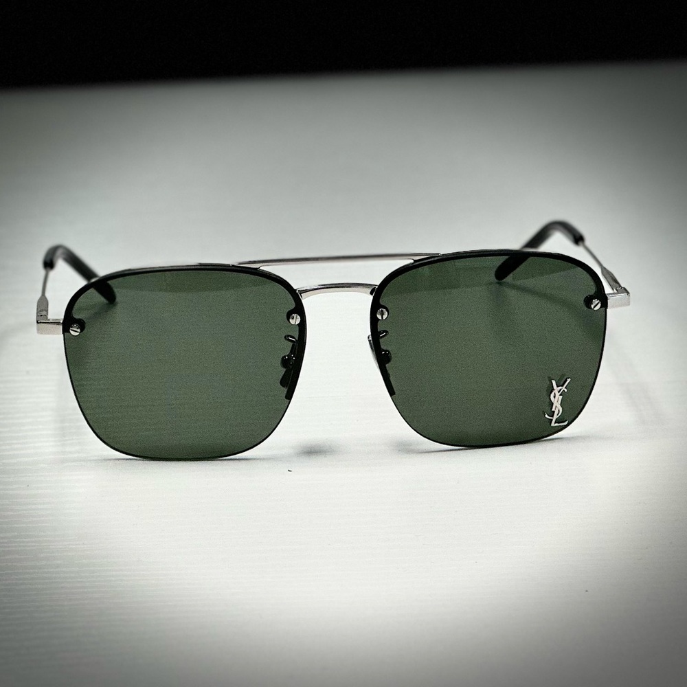 YSL Silver and Green Sunglasses